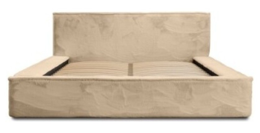Lit coffre ORLANE – Beige Poudre de miel polaire – 140x200 cm – Sommier relevable – Design haut de gamme 