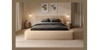 Lit coffre ORLANE – Beige Poudre de miel polaire – 140x200 cm – Sommier relevable – Design haut de gamme