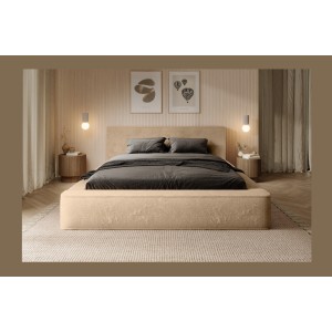 Lit coffre ORLANE – Beige Poudre de miel polaire – 140x200 cm – Sommier relevable – Design haut de gamme