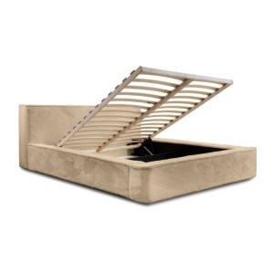 Lit coffre ORLANE – Beige Poudre de miel polaire – 140x200 cm – Sommier relevable – Design haut de gamme 