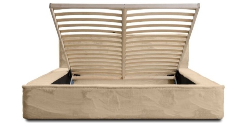 Lit coffre ORLANE – Beige Poudre de miel polaire – 140x200 cm – Sommier relevable – Design haut de gamme 