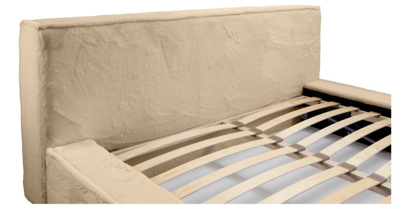 Lit coffre ORLANE – Beige Poudre de miel polaire – 140x200 cm – Sommier relevable – Design haut de gamme 