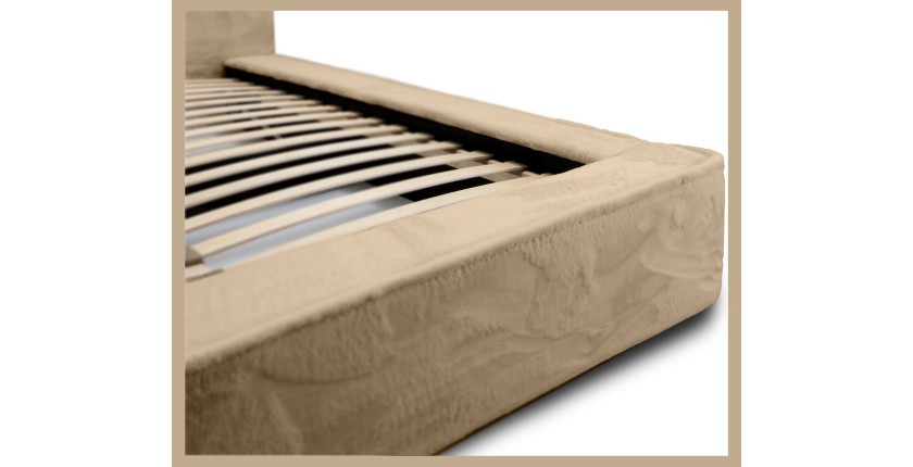 Lit coffre ORLANE – Beige Poudre de miel polaire – 140x200 cm – Sommier relevable – Design haut de gamme 