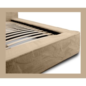 Lit coffre ORLANE – Beige Poudre de miel polaire – 140x200 cm – Sommier relevable – Design haut de gamme 