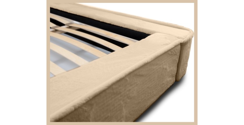 Lit coffre ORLANE – Beige Poudre de miel polaire – 140x200 cm – Sommier relevable – Design haut de gamme 
