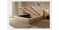 Lit coffre ORLANE – Beige Poudre de miel polaire – 140x200 cm – Sommier relevable – Design haut de gamme 