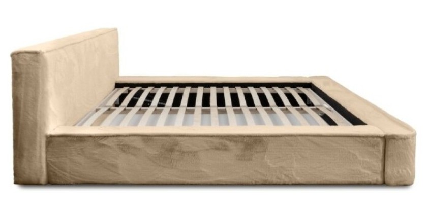 Lit coffre ORLANE – Beige Poudre de miel polaire – 160x200 cm – Sommier relevable – Design haut de gamme 