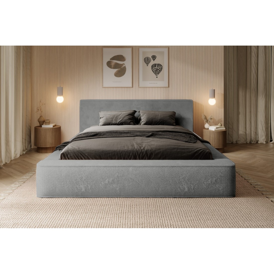 Lit coffre ORLANE – Gris Charbon minéral polaire – 160x200 cm – Sommier relevable – Design haut de gamme