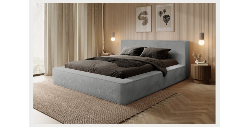 Lit coffre ORLANE – Gris Charbon minéral polaire – 160x200 cm – Sommier relevable – Design haut de gamme 