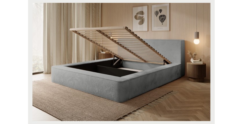Lit coffre ORLANE – Gris Charbon minéral polaire – 160x200 cm – Sommier relevable – Design haut de gamme 