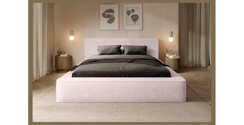 Lit coffre ORLANE – Rose Poussière de rose polaire – 160x200 cm – Sommier relevable – Design haut de gamme