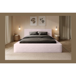 Lit coffre ORLANE – Rose Poussière de rose polaire – 160x200 cm – Sommier relevable – Design haut de gamme
