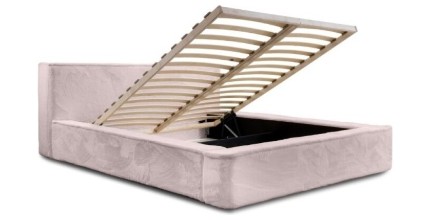Lit coffre ORLANE – Rose Poussière de rose polaire – 160x200 cm – Sommier relevable – Design haut de gamme 