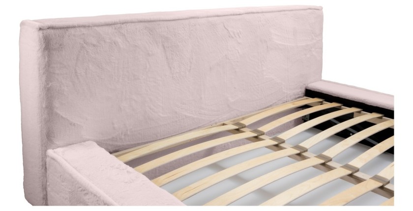 Lit coffre ORLANE – Rose Poussière de rose polaire – 160x200 cm – Sommier relevable – Design haut de gamme 