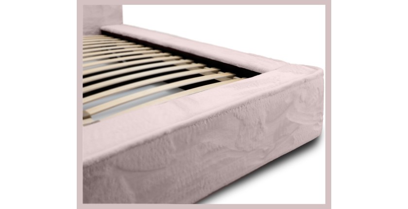 Lit coffre ORLANE – Rose Poussière de rose polaire – 160x200 cm – Sommier relevable – Design haut de gamme 