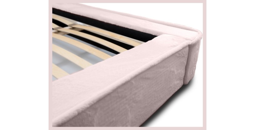 Lit coffre ORLANE – Rose Poussière de rose polaire – 160x200 cm – Sommier relevable – Design haut de gamme 
