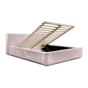 Lit coffre ORLANE – Rose Poussière de rose polaire – 180x200 cm – Sommier relevable – Design haut de gamme 