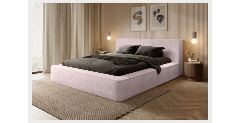 Lit coffre ORLANE – Rose Poussière de rose polaire – 180x200 cm – Sommier relevable – Design haut de gamme 