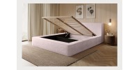 Lit coffre ORLANE – Rose Poussière de rose polaire – 180x200 cm – Sommier relevable – Design haut de gamme 