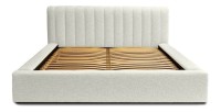 Lit coffre CERVIN – Gris Lin naturel bouclé – 140x200 cm – Sommier relevable – Design haut de gamme 