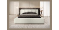 Lit coffre CERVIN – Gris Lin naturel bouclé – 140x200 cm – Sommier relevable – Design haut de gamme