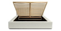 Lit coffre CERVIN – Gris Lin naturel bouclé – 140x200 cm – Sommier relevable – Design haut de gamme 