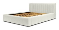 Lit coffre CERVIN – Gris Lin naturel bouclé – 140x200 cm – Sommier relevable – Design haut de gamme 