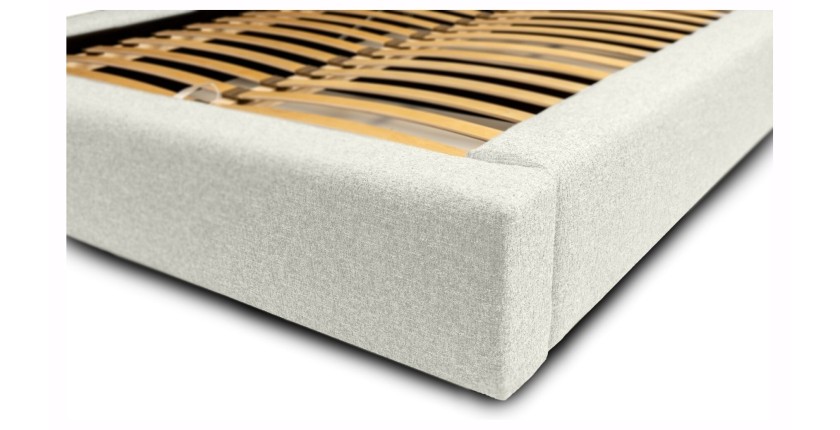 Lit coffre CERVIN – Gris Lin naturel bouclé – 140x200 cm – Sommier relevable – Design haut de gamme 