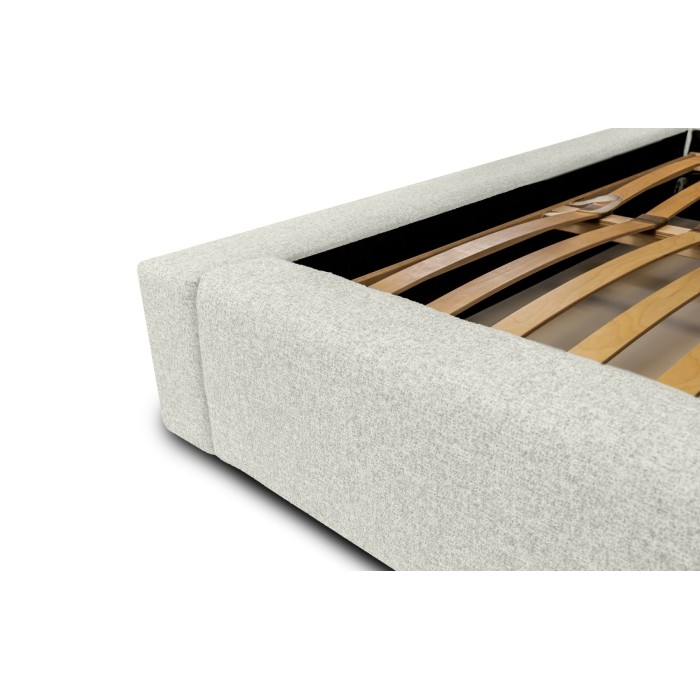 Lit coffre CERVIN – Gris Lin naturel bouclé – 140x200 cm – Sommier relevable – Design haut de gamme 