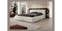 Lit coffre CERVIN – Gris Lin naturel bouclé – 140x200 cm – Sommier relevable – Design haut de gamme 