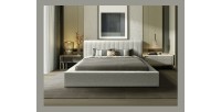 Lit coffre CERVIN – Gris Lin naturel bouclé – 140x200 cm – Sommier relevable – Design haut de gamme 