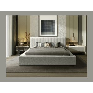 Lit coffre CERVIN – Gris Lin naturel bouclé – 140x200 cm – Sommier relevable – Design haut de gamme 