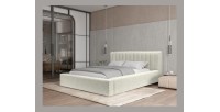 Lit coffre CERVIN – Gris Lin naturel bouclé – 140x200 cm – Sommier relevable – Design haut de gamme 