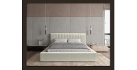 Lit coffre CERVIN – Gris Lin naturel bouclé – 140x200 cm – Sommier relevable – Design haut de gamme 