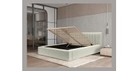 Lit coffre CERVIN – Gris Lin naturel bouclé – 140x200 cm – Sommier relevable – Design haut de gamme 