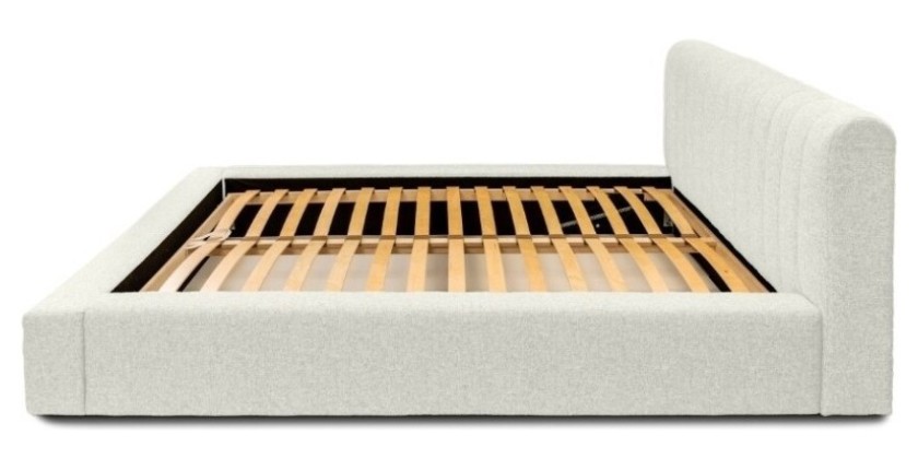 Lit coffre CERVIN – Gris Lin naturel bouclé – 180x200 cm – Sommier relevable – Design haut de gamme 