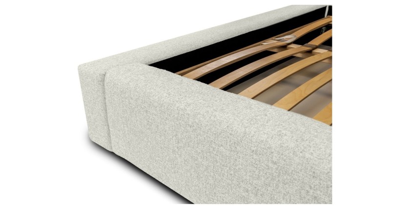 Lit coffre CERVIN – Gris Lin naturel bouclé – 180x200 cm – Sommier relevable – Design haut de gamme 