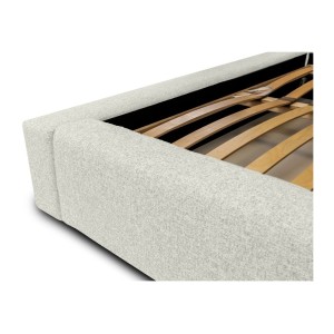 Lit coffre CERVIN – Gris Lin naturel bouclé – 180x200 cm – Sommier relevable – Design haut de gamme 