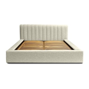 Lit coffre CERVIN – Taupe sablé bouclé – 140x200 cm – Sommier relevable – Design haut de gamme 