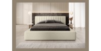 Lit coffre CERVIN – Taupe sablé bouclé – 140x200 cm – Sommier relevable – Design haut de gamme