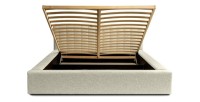 Lit coffre CERVIN – Taupe sablé bouclé – 140x200 cm – Sommier relevable – Design haut de gamme 