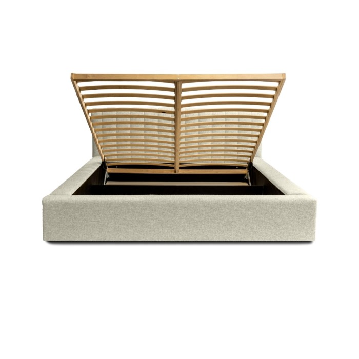 Lit coffre CERVIN – Taupe sablé bouclé – 140x200 cm – Sommier relevable – Design haut de gamme 
