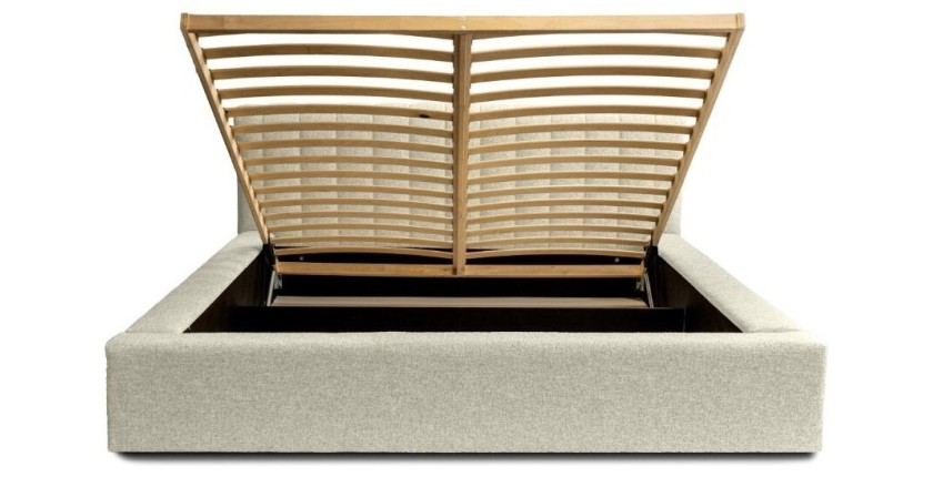 Lit coffre CERVIN – Taupe sablé bouclé – 140x200 cm – Sommier relevable – Design haut de gamme 