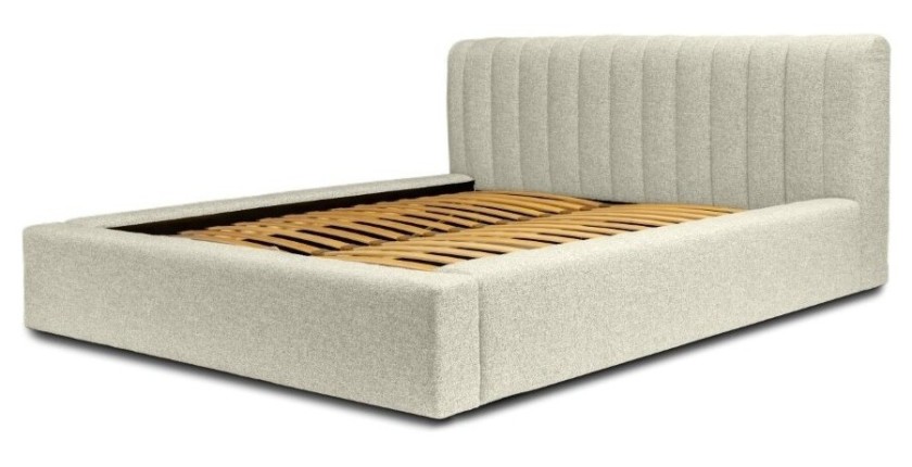 Lit coffre CERVIN – Taupe sablé bouclé – 140x200 cm – Sommier relevable – Design haut de gamme 