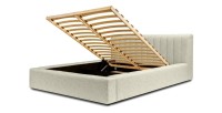 Lit coffre CERVIN – Taupe sablé bouclé – 140x200 cm – Sommier relevable – Design haut de gamme 