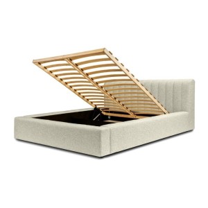 Lit coffre CERVIN – Taupe sablé bouclé – 140x200 cm – Sommier relevable – Design haut de gamme 