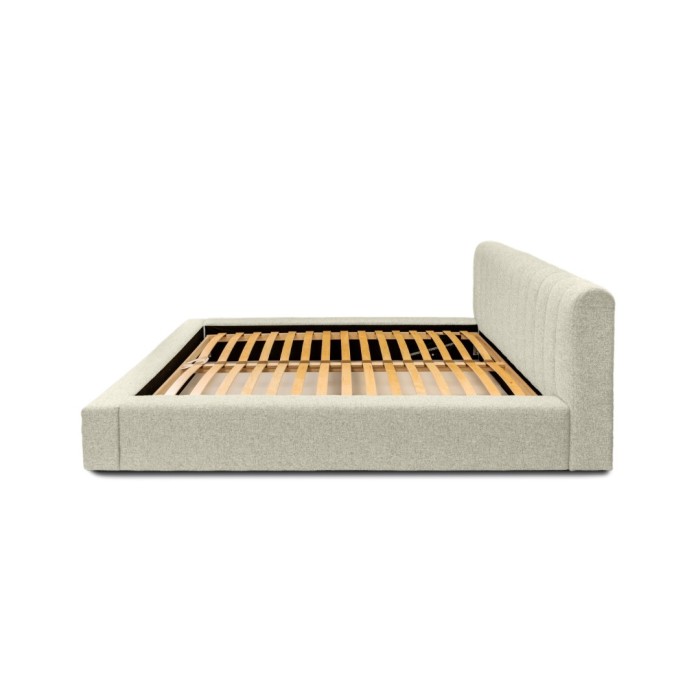 Lit coffre CERVIN – Taupe sablé bouclé – 140x200 cm – Sommier relevable – Design haut de gamme 