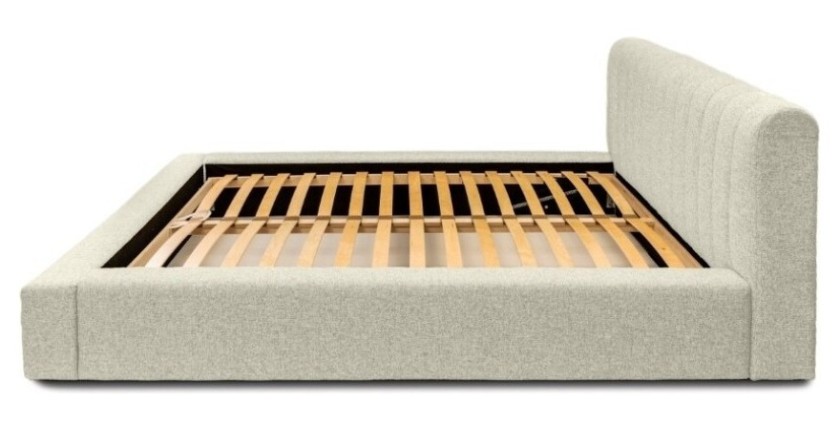 Lit coffre CERVIN – Taupe sablé bouclé – 140x200 cm – Sommier relevable – Design haut de gamme 