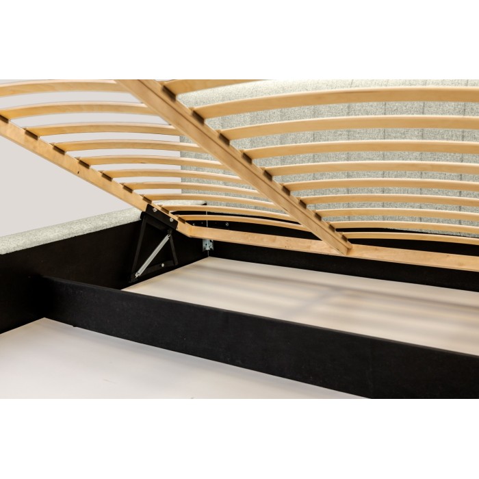 Lit coffre CERVIN – Taupe sablé bouclé – 140x200 cm – Sommier relevable – Design haut de gamme 