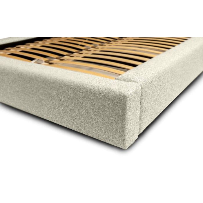 Lit coffre CERVIN – Taupe sablé bouclé – 140x200 cm – Sommier relevable – Design haut de gamme 